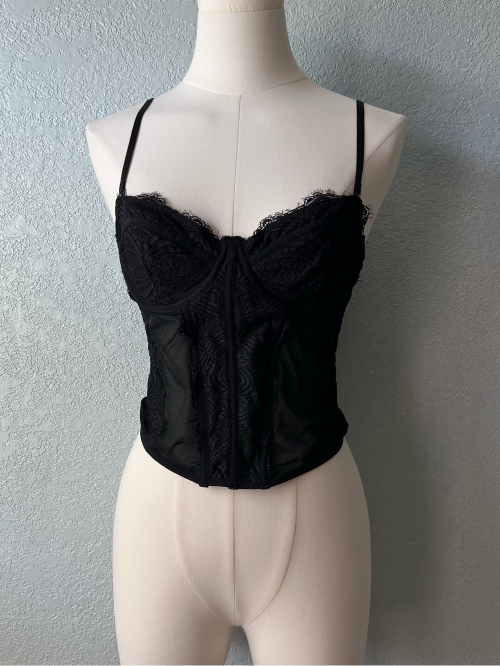 Garage Black Lace Bustier Corset Top Size S Underwire Sheer Y2K Goth